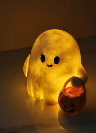 Halloween Desktop Ornament Figurine Ghost Holding Pumpkin Model Statue Tabletop Ornament for Halloween Party Home Decoration Toy - Riparo82