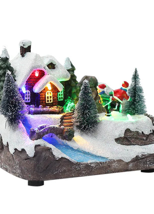 Ornamento per la casa di Natale illuminato a LED, arredamento del villaggio europeo con design musicale e fiocco di neve, decorazione da tavolo delle fiabe invernali