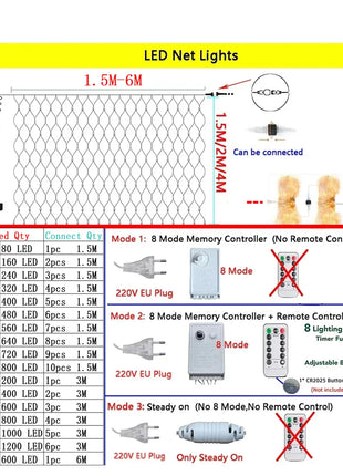 1.5M-18M LED Net Mesh Fata Luci Stringa Tenda Ghirlanda Esterna Impermeabile Per Albero Di Natale Festa Giardino Decorazione di Nozze