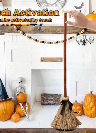 Floating Witch Broom Halloween Holiday Party Decoration Props Haunted Animation Dance Broom Home Decorations - Riparo82