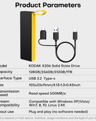 Kodak SSD esterno 2 TB 1 TB 512 GB 256 GB Disco rigido portatile 500 Mb/s USB 3.2 PSSD per MacBook, iPad iPhone 15