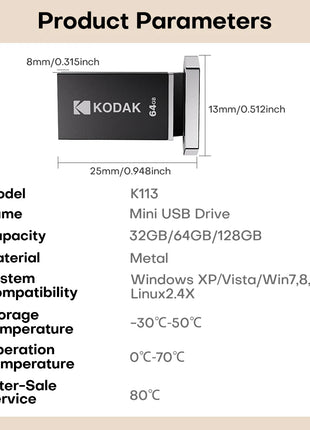 KODAK 128GB Mini USB Flash Drive USB3.2 Pen Memory Drive ad alta velocità 140MB/s 32GB 64GB UDisk Memoria portatile per PC per auto