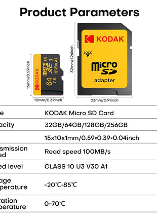 KODAK microsd 128 GB 32 GB 64 GB 256 GB A1 Micro SD Card SD TF Flash Card Scheda di memoria Classe 10 per telefono