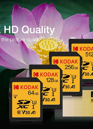 Scheda SD KODAK per fotocamera Scheda di memoria C10 ad alta velocità da 100 MB/s 32 GB 64 GB 128 GB 256 GB SDXC A1 U3 V30 UHS-I scard per 4K HD SLR DV
