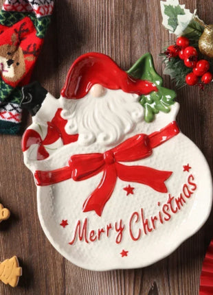 Piatto in ceramica tridimensionale dipinto a mano in pino di Babbo Natale Stoviglie da dessert per colazione natalizia Design unico di frutta - riparo82
