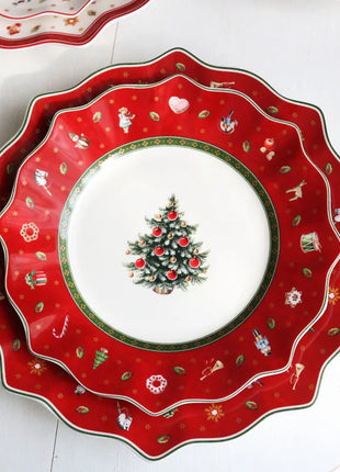 Tesoro tedesco Porcellana dura Giocattolo natalizio Joy Piatto piano multi-angolo Tazza di Natale Piattino Ciotola Candeliere - riparo82