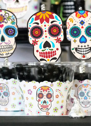 24Pcs Skull Paper Drinking Straw Cocktail Juice Disposable Straws Tableware for Mexican Day of The Dead Halloween Party Decor - Riparo82