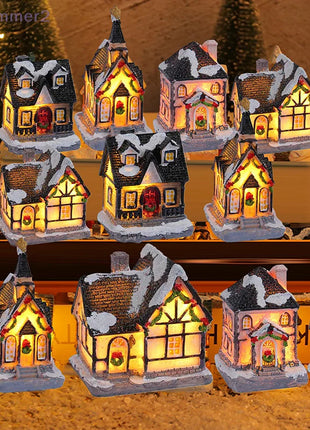 {Summer2}Mini LED Villaggio di Natale Artigianato in resina Edifici di case di neve Luce a LED Decorazione per interni domestici fai da te Regali di Natale