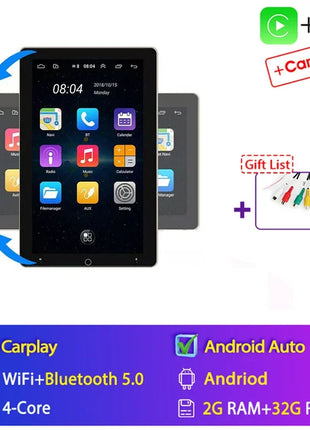 4G+64G Android 14 Car Stereo Video Multimidia Radio Player 10.1 Inch Universal Autoradio GPS Electric Rotatable Touch Screen - Riparo82