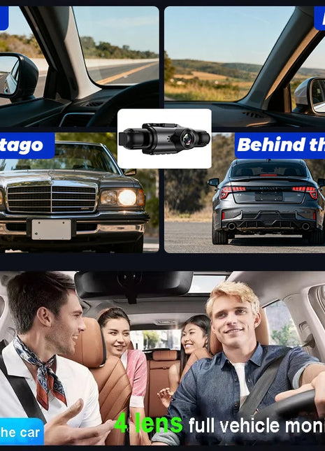 Dashcam Car Front and Rear 1080P 2inch IPS4-Channel Recording Video Recorder Car 4 Cameras Night Vision Recorder Black Box - Riparo82
