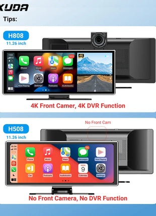 11.26 inch IPS Touch Screen Multimedia Video Player Portable 4K DVR Wireless CarPlay/Android Auto Dual Lens Driving Recorder - Riparo82