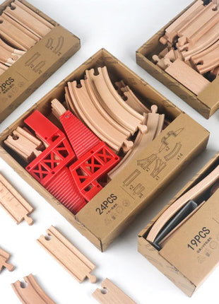 Set di binari ferroviari in legno Pacchetto di espansione Blocchi di costruzione fai-da-te Accessori Tracce adatte per binari in legno Giocattoli educativi per bambini