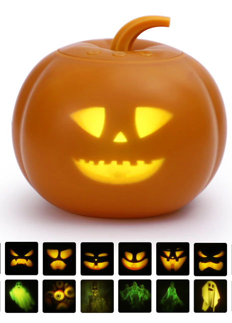 Halloween animated Pumpkin projection lamp, 16 animations and sound effects, English version, built-in projector speaker for Fam - Riparo82