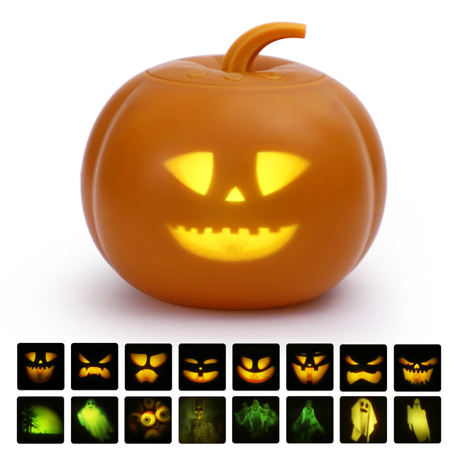 Halloween animated Pumpkin projection lamp, 16 animations and sound effects, English version, built-in projector speaker for Fam