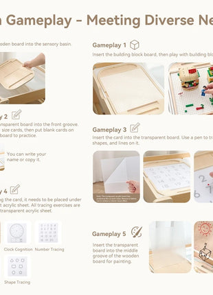 Tavolo sensoriale ottico in legno per bambini Montessori utilizzato per giochi da tavolo sensoriali Regalo di giocattoli per l'ortografia di numeri e lettere - riparo82