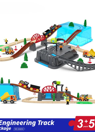 Set di binari ferroviari in legno Treno elettrico Modello magnetico per auto Slot pressofuso Adatto a tutte le marche Biro Pista in legno Assemblare Toy Boy Gift - riparo82