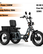 E-Trike 2400W Motor 48V30AH Removable Battery Electric Tricycle Support Reversing Function 20*4Inch Fat Tire Snow Electric Trike