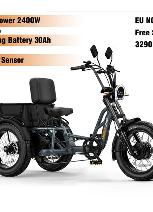 E-Trike 2400W Motore 48V30AH Batteria Rimovibile Triciclo Elettrico Supporto Funzione di Inversione 20*4 Pollici Fat Tire Neve Trike Elettrico - riparo82