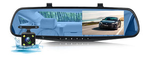 Dash Cam 4.3 inch "mini rear-view mirror digital dashcam, front and rear dual cameras IPS Front and Rear Camera Registrar Black - Riparo82