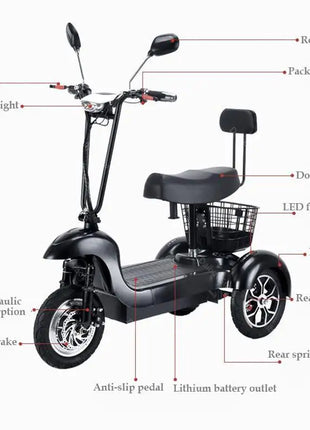 3 Wheel Mini Electric Adult Tricycle For 2 Person 500W Electric Scooter For Old People With Cargo Basket/USB/Fashion Lamp 35KM/H - Riparo82