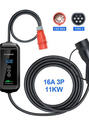 Portable 11KW 16A EV Portable Charger Type2 IEC62196-2 EVSE Charging Box Electric Vehicle PHEV Cars Charger CEE Plug 5M Cable - Riparo82