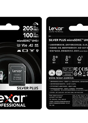 Scheda di memoria Lexar SILVER PLUS 64 GB 128 GB 256 GB Velocità di lettura fino a 205 MB/s A2 V30 4K UHD TF 1366x Scheda Micro SD professionale