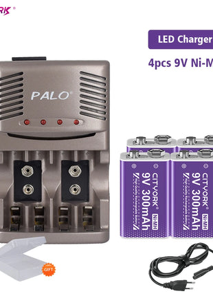 Batteria ricaricabile PALO 6F22 9V Ni-MH Batterie 9 V 300mAh Batteria da 9 volt a bassa autoscarica a 9 volt con caricabatterie intelligente - riparo82
