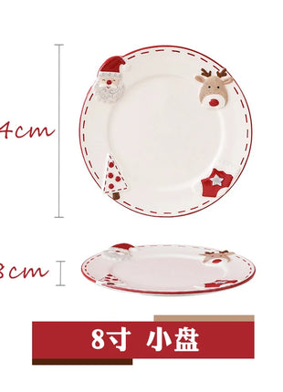 Set di stoviglie natalizie in ceramica dipinta a mano Simpatico piatto da bistecca natalizio Piatto piatto sottosmalto in rilievo - riparo82
