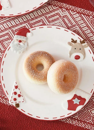 Piatto natalizio in ceramica Piatto rotondo creativo in rilievo di Babbo Natale Piatto da pranzo occidentale Torta Piatto da dessert Piatto da tavola natalizio - riparo82