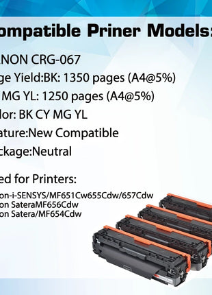 Qualicom CRG067 CRG-067 with chip compatible toner cartridge for CANON i-SENSYS MF651Cw 655Cdw 657Cdw Satera MF656Cdw MF654Cdw - Riparo82