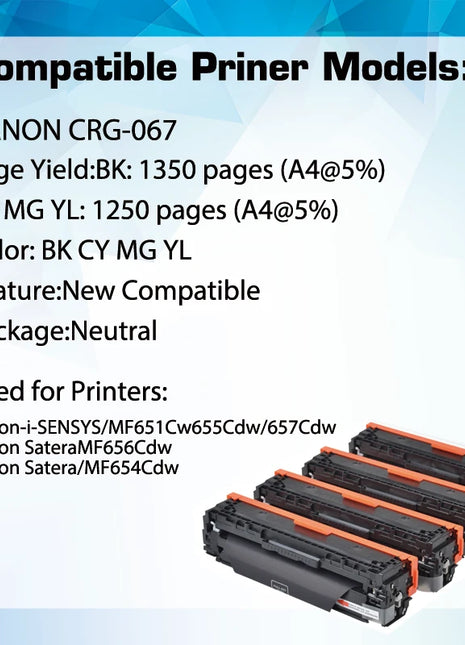 Qualicom CRG067 CRG-067 with chip compatible toner cartridge for CANON i-SENSYS MF651Cw 655Cdw 657Cdw Satera MF656Cdw MF654Cdw - Riparo82