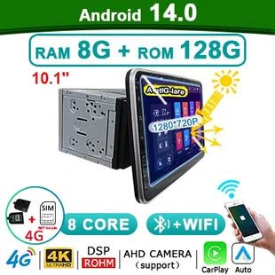 10 inch 2 DIN Android 14 Universal Multimedia Video Player, Car Radio, Wireless carplay android auto WiFi, GPS, Bluetooth, Audio - Riparo82
