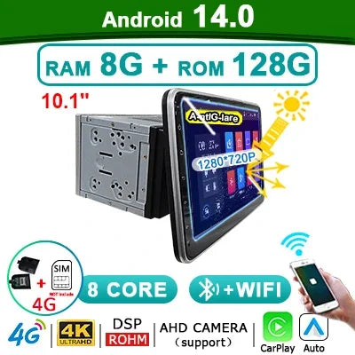 10 inch 2 DIN Android 14 Universal Multimedia Video Player, Car Radio, Wireless carplay android auto WiFi, GPS, Bluetooth, Audio - Riparo82