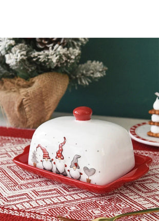 Piatto di burro di Natale Alce in ceramica Babbo Natale Dolci Torta Dessert Piatto Piatti di burro Vassoio di cibo di Natale Vassoio di formaggio Stoviglie - riparo82