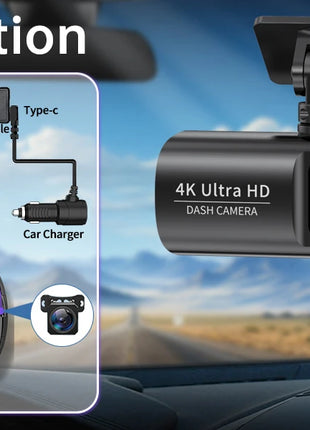 Dash Cam 4K UHD for Car Camera Front Rear Dual Lens With GPS WiFi 24h Parking Mode Night Vision Car DVR Video Registrator - Riparo82