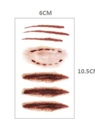 10pcs Halloween Bloody Wound Tattoo Stickers Trick Scary Waterproof Temporary Tattoo DIY Fake Tattoo Halloween Party Decoration - Riparo82