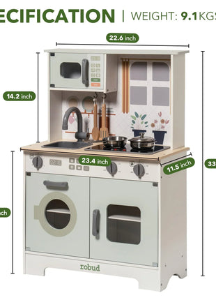 Robotime Robud Play Kitchen Set da cucina in legno Set da gioco finta Luci Suoni Regalo per ragazze Ragazzi dai 3 anni in su Verde chiaro - riparo82