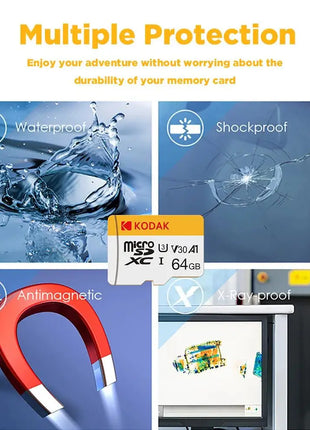 KODAK Micro SD TFcard 256GB 64GB 32GB Scheda di memoria 128GB Classe 10 Scheda SD Microsd 100MB/S UHS-I Scheda A1 per telefono/PC