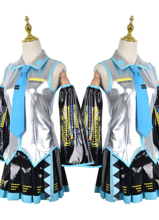 Miku Cosplay Set completo Abito in tessuto di pelle argento Miku Cosplay Copricapo Costume Outfit JK Abito da marinaio Uniforme scolastica Hallow