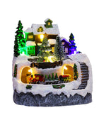 Figurine da collezione in resina Musica LED leggera Figurine di villaggio di Natale Statua rotante del villaggio per il regalo di decorazioni per la casa di Natale