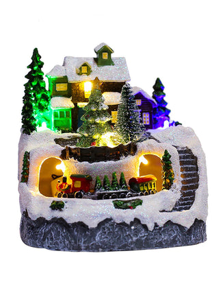 Figurine da collezione in resina Musica LED leggera Figurine di villaggio di Natale Statua rotante del villaggio per il regalo di decorazioni per la casa di Natale