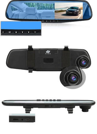Dash Cam 4.3 inch "mini rear-view mirror digital dashcam, front and rear dual cameras IPS Front and Rear Camera Registrar Black - Riparo82