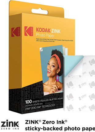 Carta fotografica originale Kodak Premium Zink da 2"x3" (20-100 fogli) compatibile con Kodak Smile, Kodak Step, carta fotografica PRINTOMATIC