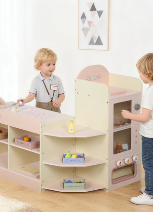 Aiyaplay Supermercato giocattolo in legno con distributore automatico registratore di cassa 3 ripiani aperti 4 scomparti Rosa - riparo82