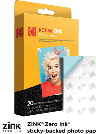 Carta fotografica originale Kodak Premium Zink da 2"x3" (20-100 fogli) compatibile con Kodak Smile, Kodak Step, carta fotografica PRINTOMATIC