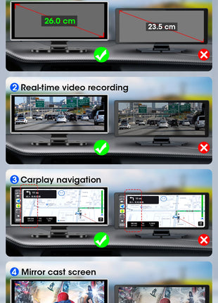 11.26 Inch 4K DVR Wireless CarPlay & Android Auto Dash Cam Bluetooth Audio GPS Navigation Dashboard Dual Lens Video Recorder - Riparo82