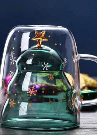 Tazza di Natale Tazza da tè Set di decorazioni regalo di Capodanno Albero di Natale Bicchieri Tazza Decorazione per feste Tazza da caffè Cartone animato Vetro carino - riparo82