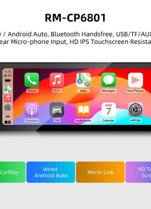 IPS 6.9 Inch 1Din Wired Carplay Android Auto Car Radio Multimedia Video MP5 Player Touch Screen Universal Autoradio Stereo - Riparo82