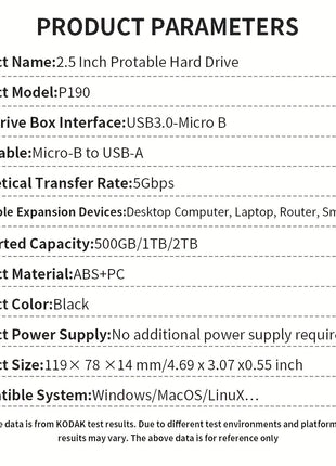 Disco rigido esterno portatile Kodak PHDD, supporta USB 3.0, capacità 500 GB/1 TB/2 TB opzionale