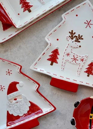 Set di stoviglie natalizie in ceramica dipinta a mano Simpatico piatto da bistecca natalizio Piatto piatto sottosmalto in rilievo - riparo82